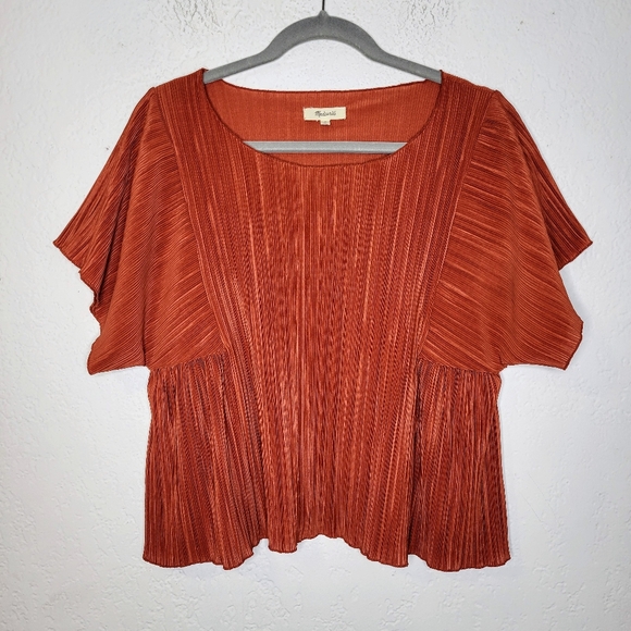Madewell Texture and Thread Micropleat Top Size Medium Rust, Burnt Orange - Picture 2 of 10